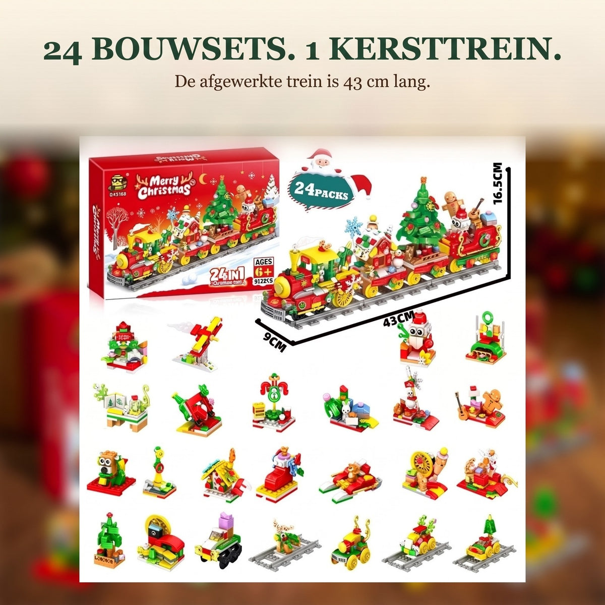 24-in-1 Kersttrein Adventskalender, 872-delige Bouwset