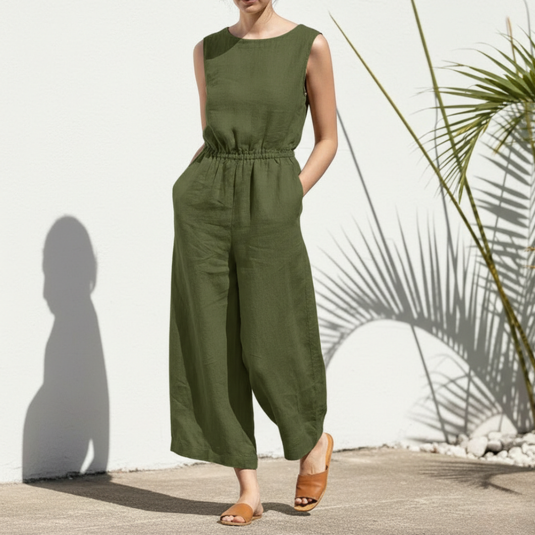 Image of Amy | Dames Mouwloze Jumpsuit met Wijde Pijpen