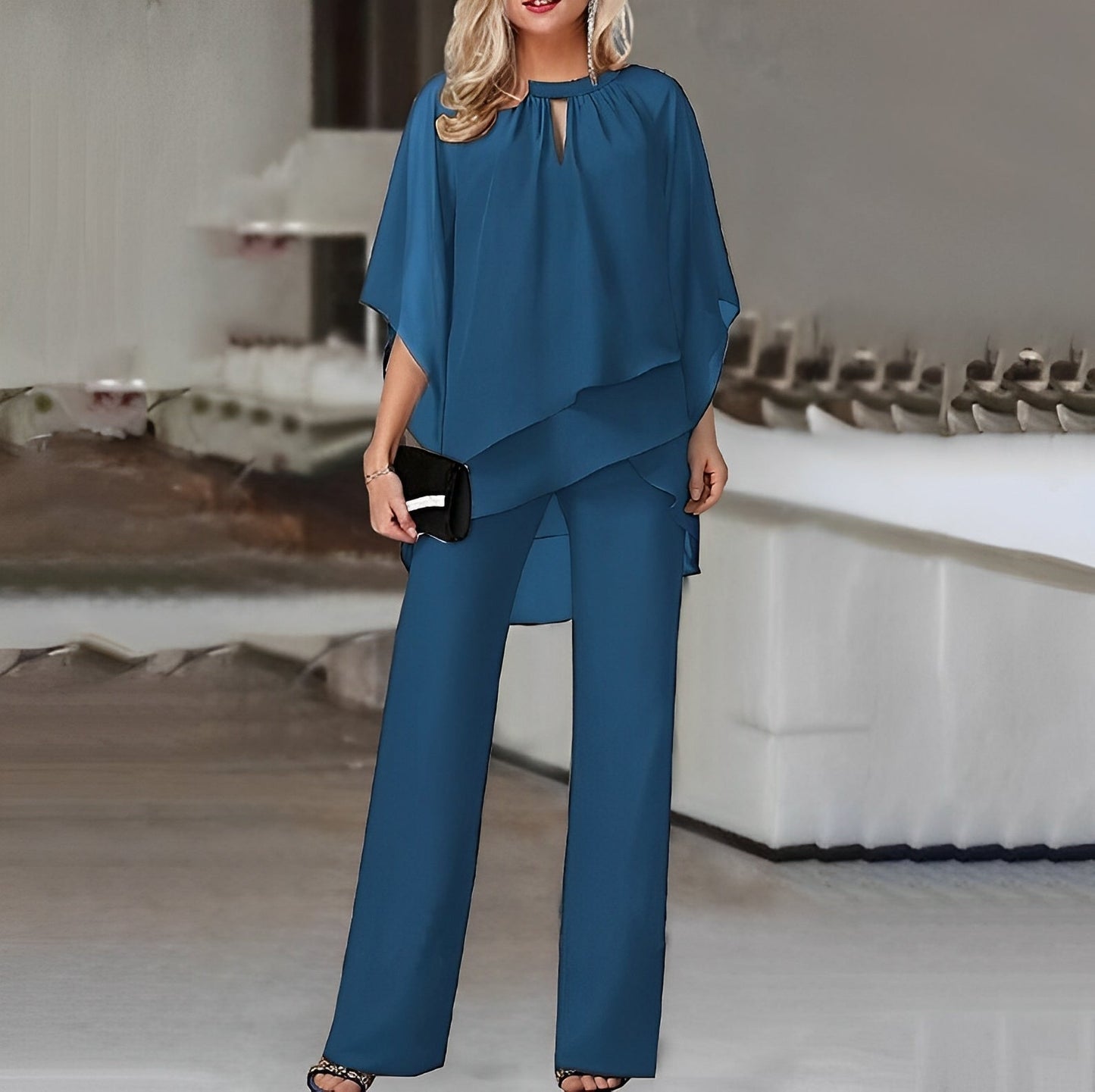 Image of Angela | Dames Wijde Pijpen Overlay Broek Set