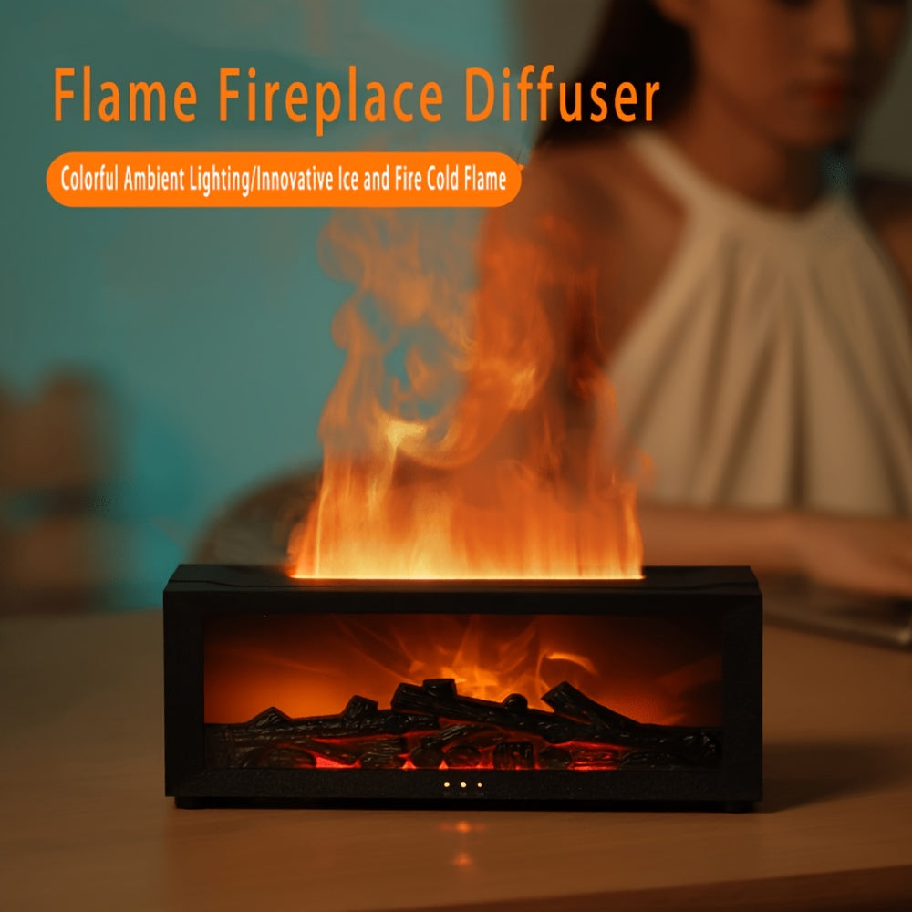 Aroma Diffuser met Gesimuleerd Vlameffect - Haard-luchtbevochtiger met Kleurverlichting, Timer en USB-Aansluiting - Binnendecoratie voor Slaapkamer, Badkamer en Kantoor - Kerstcadeau