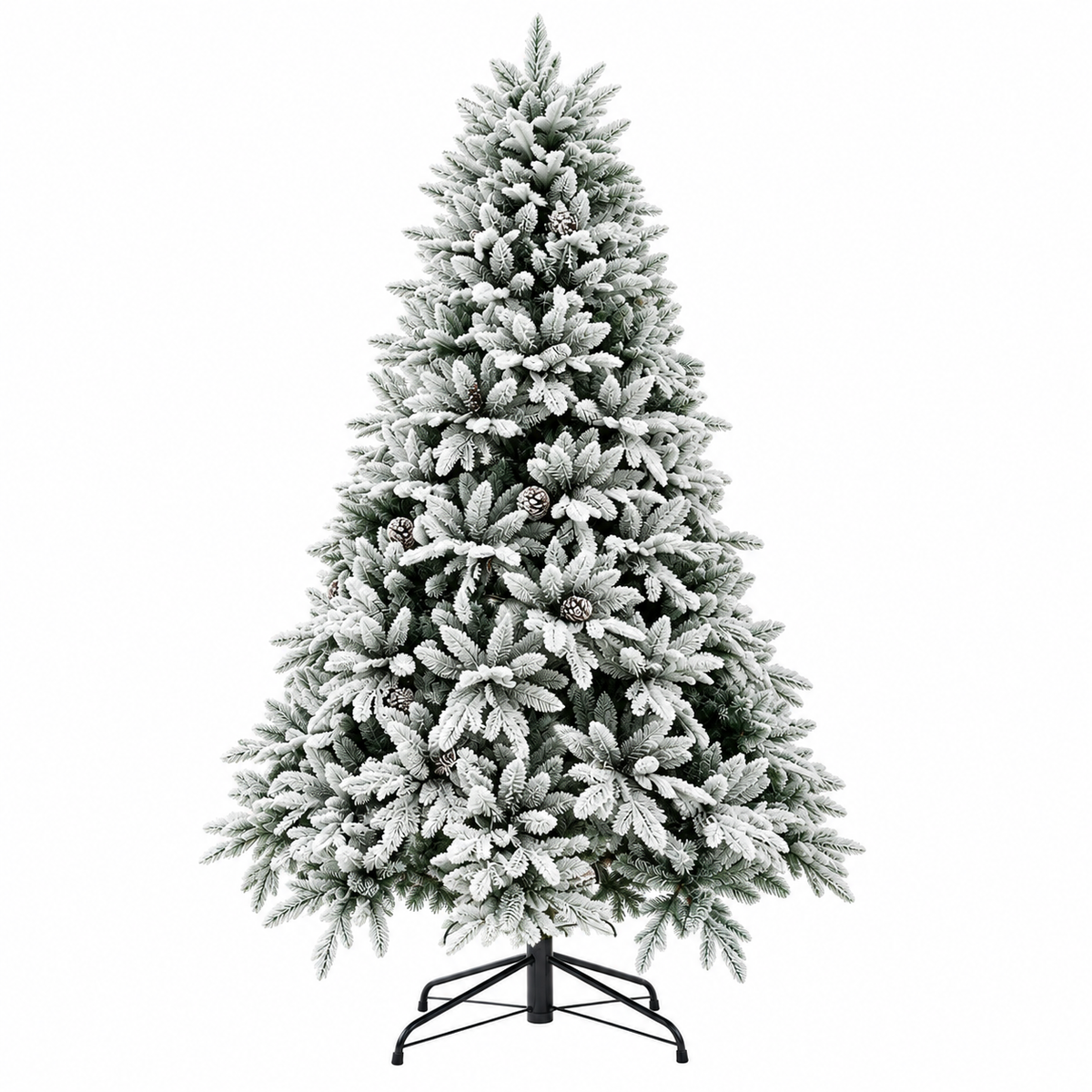 Besneeuwde Kunstkerstboom met Dennenappels