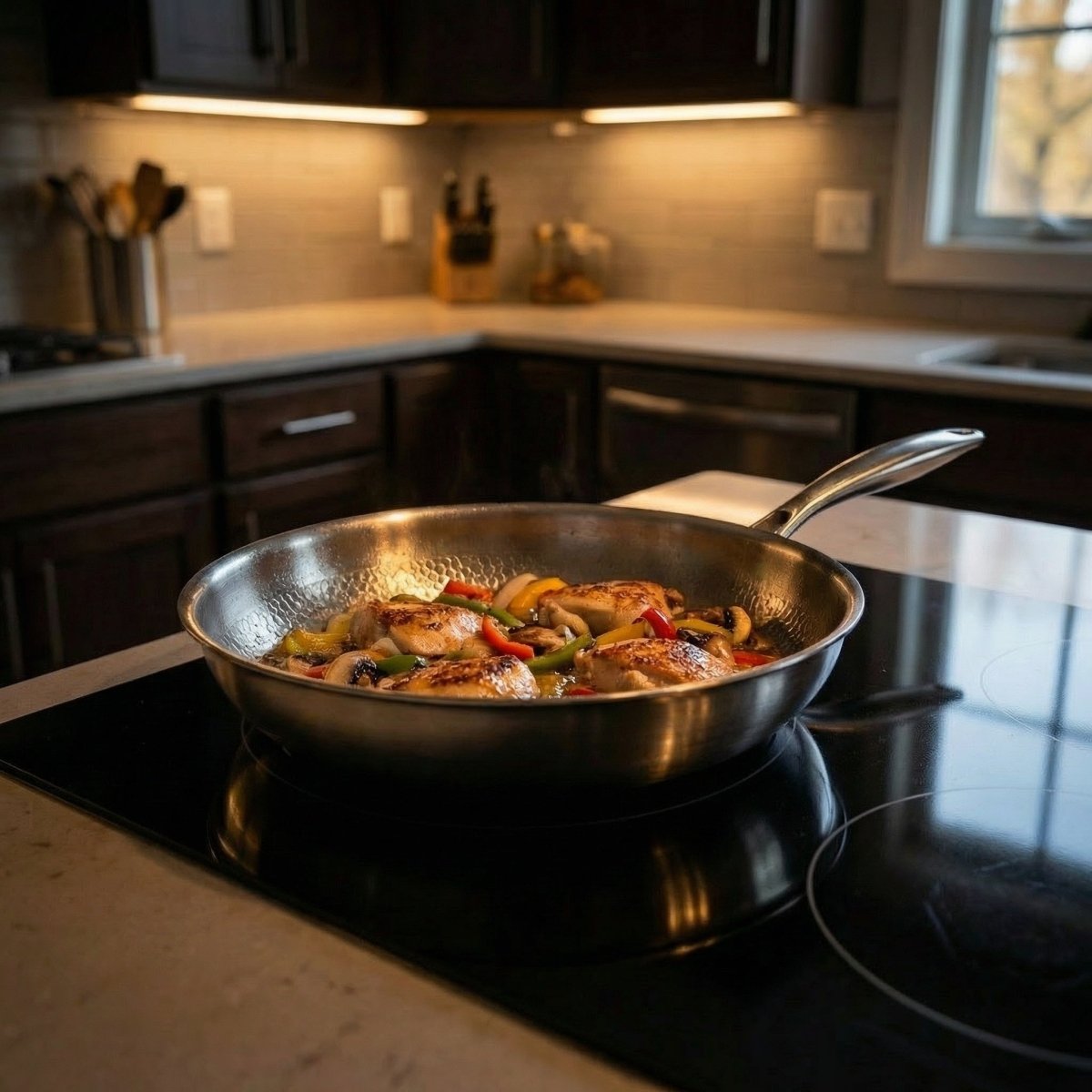 Braadpan met gehamerde structuur en deksel