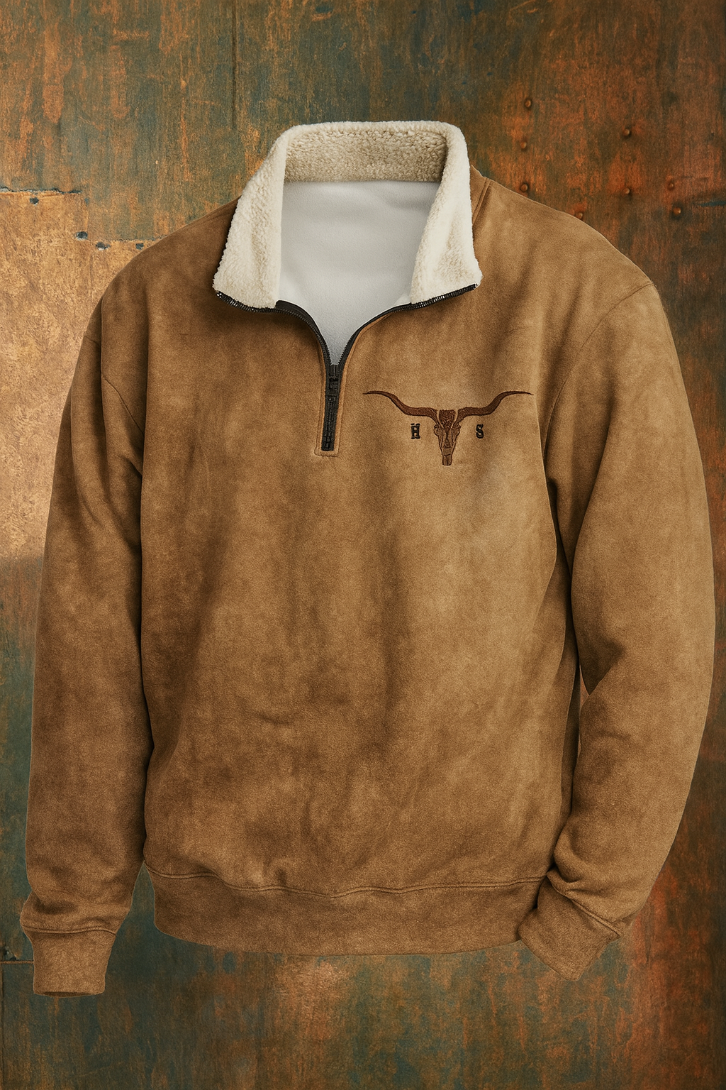 Bruce | Fleece western pullover met korte rits voor heren