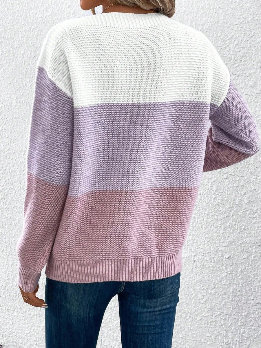 Color-block dames trui met ronde hals en relaxed-fit