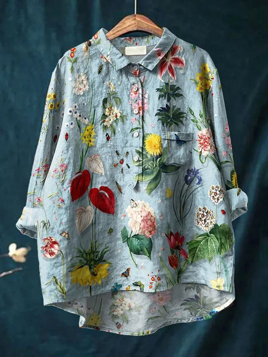 Image of Dames Bloemen Overhemd met Knoopsluiting