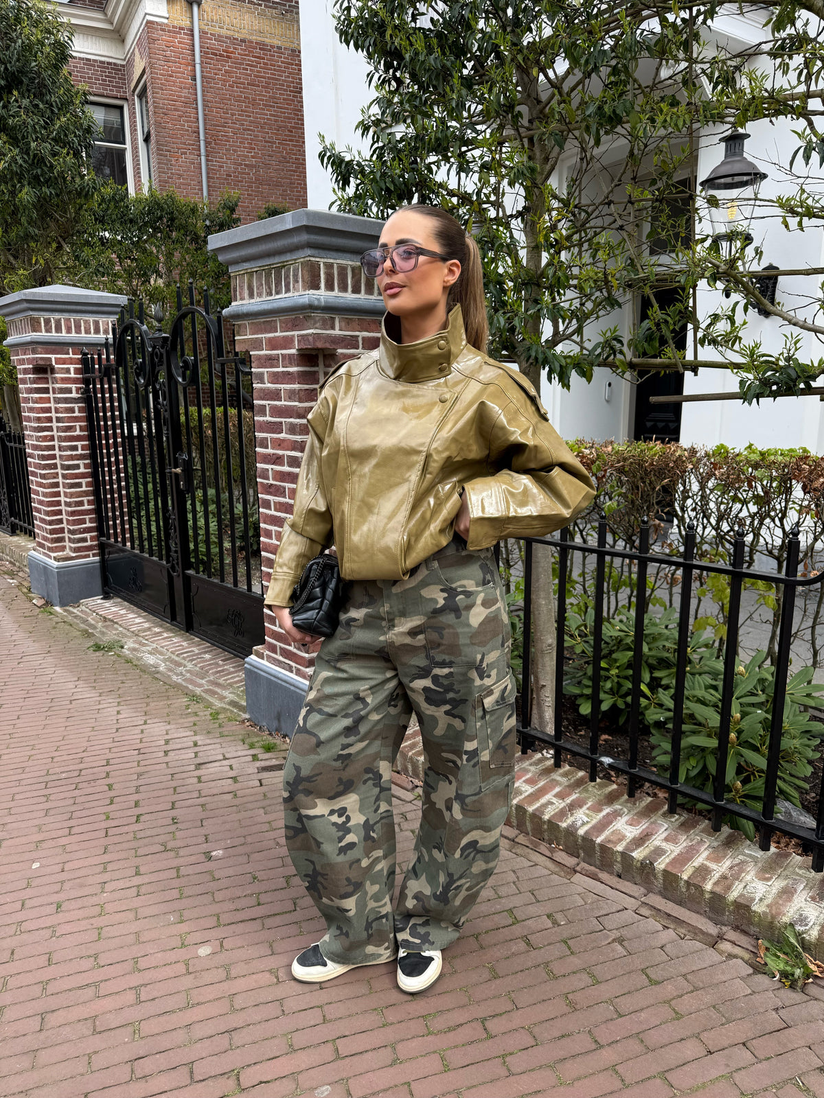 Dames camouflage cargojeans met stretch taille en regular fit - Casual cargobroek voor elke dag