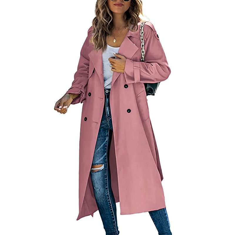 Image of Dames Double-Breasted Lange Trenchcoat