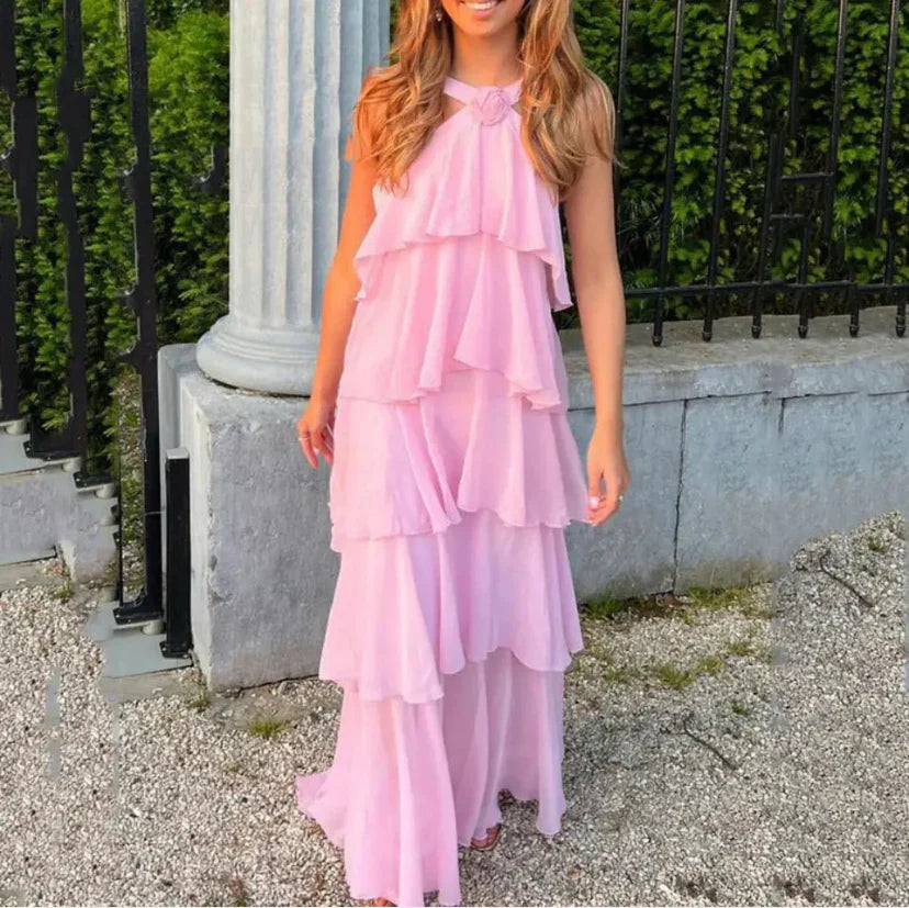 Image of Dames Getrapte A-lijn Maxi Jurk