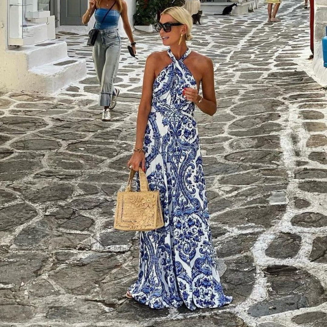 Image of Dames Halter Maxi Jurk met Bloemenprint