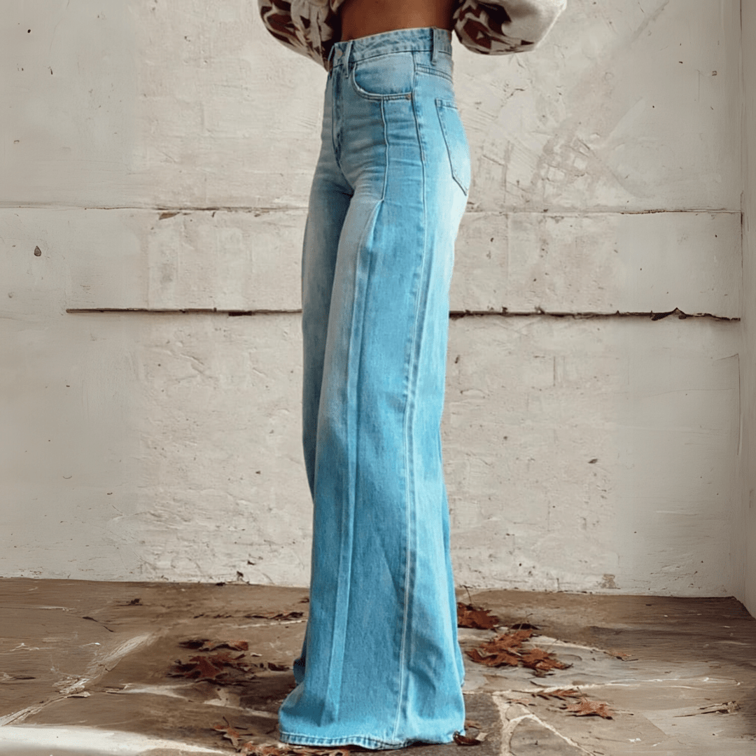 Image of Dames Jeans met Print - Hoge Taille - Wijde Pijpen