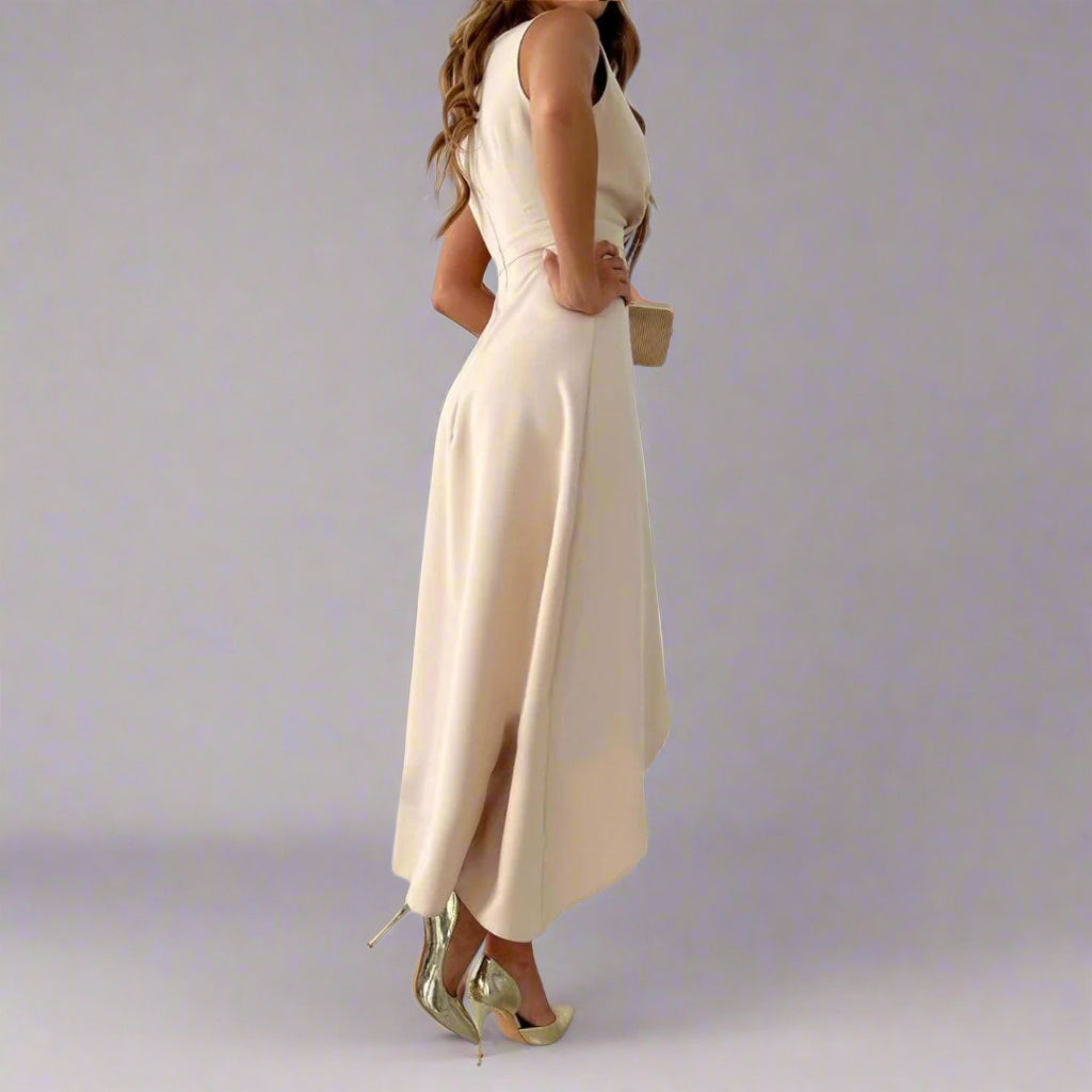 Image of Dames V-hals Getailleerde Midi Jurk