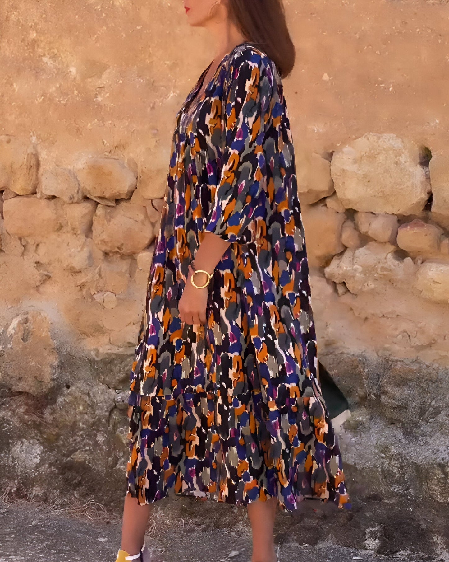 Image of Dames V-hals Zomer Midi Jurk