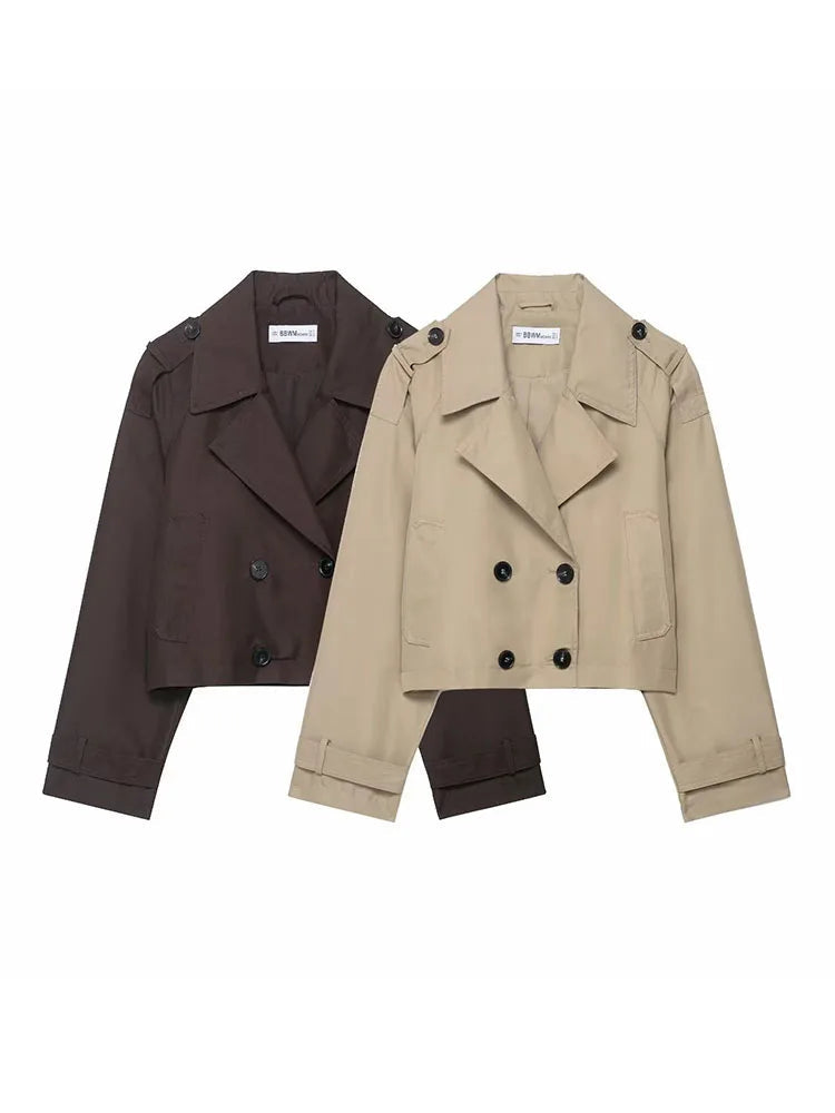 Double-breasted trenchcoat voor dames met zakken – Stijlvolle herfst- en winterjas voor kantoor