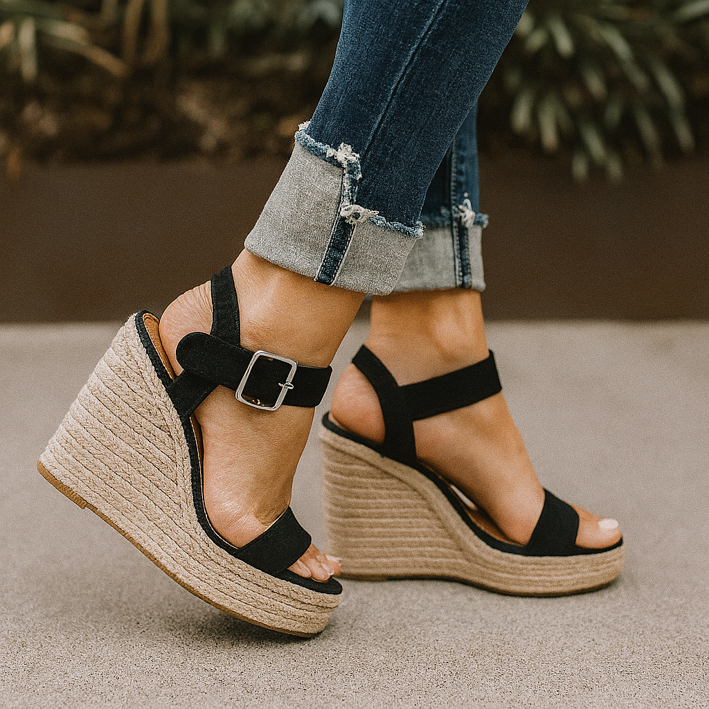 Image of Elize | Dames Espadrille Sleehak Sandalen met Enkelbandje
