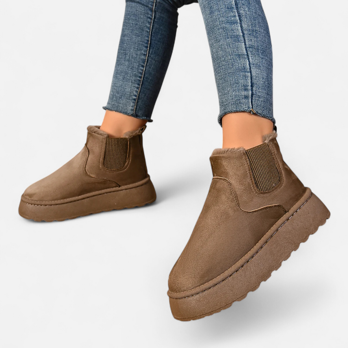 Enkellaarzen met plateauzool en teddyvoering voor dames – chelsea-model