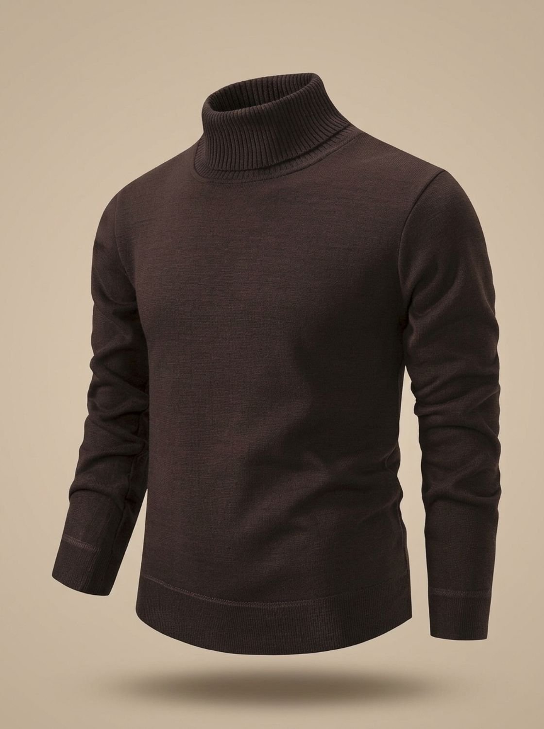 Fijngebreide slim-fit coltrui voor heren met geribde boorden