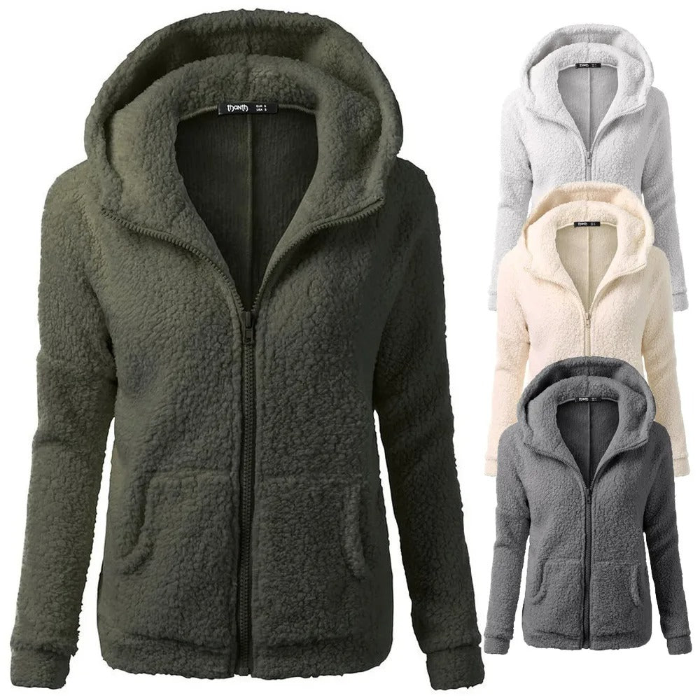 Fleece winterjas met capuchon voor dames