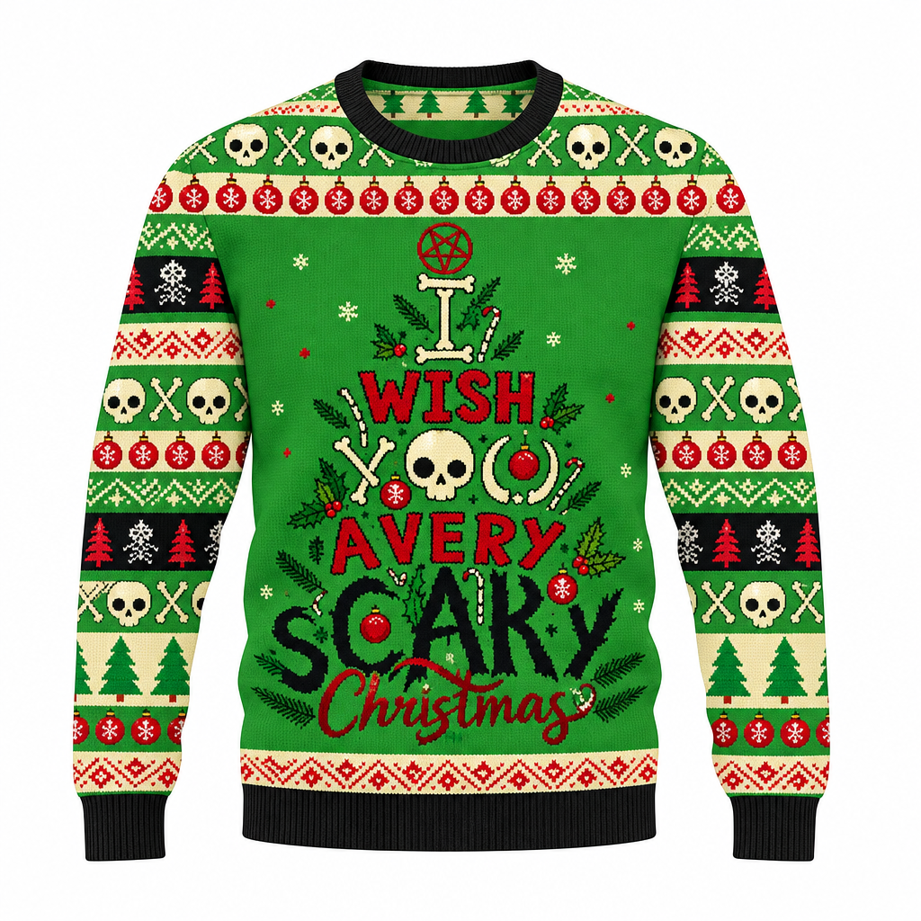 Foute kersttrui voor heren met doodshoofdprint in grunge-look