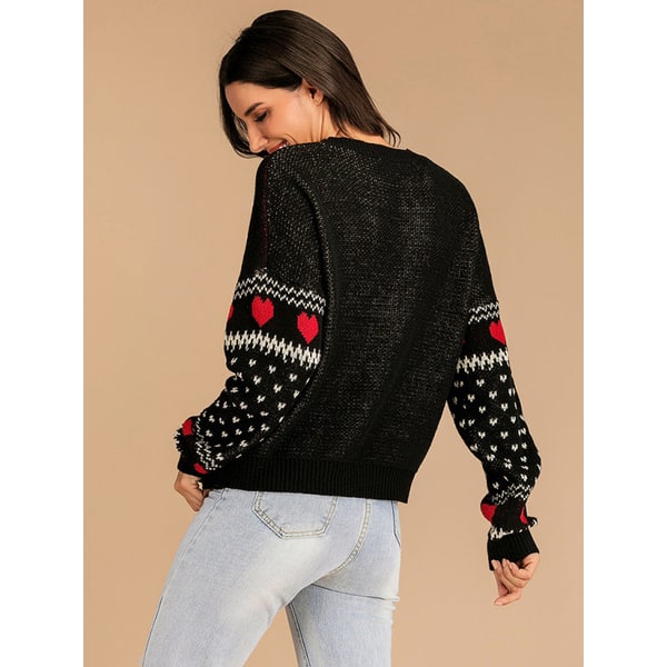 Gebreide dameskersttrui met ronde hals, rendieren en fair isle-patroon