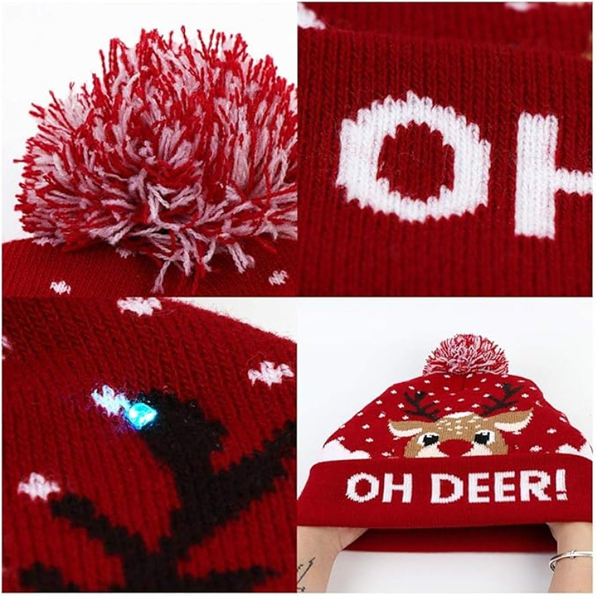 Gebreide kerstmuts met led-verlichting en pompon