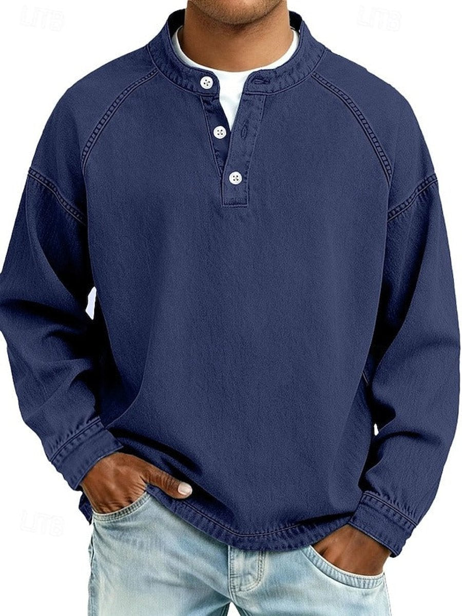 Gewassen vintage henley-gebreide trui met lange mouwen voor heren
