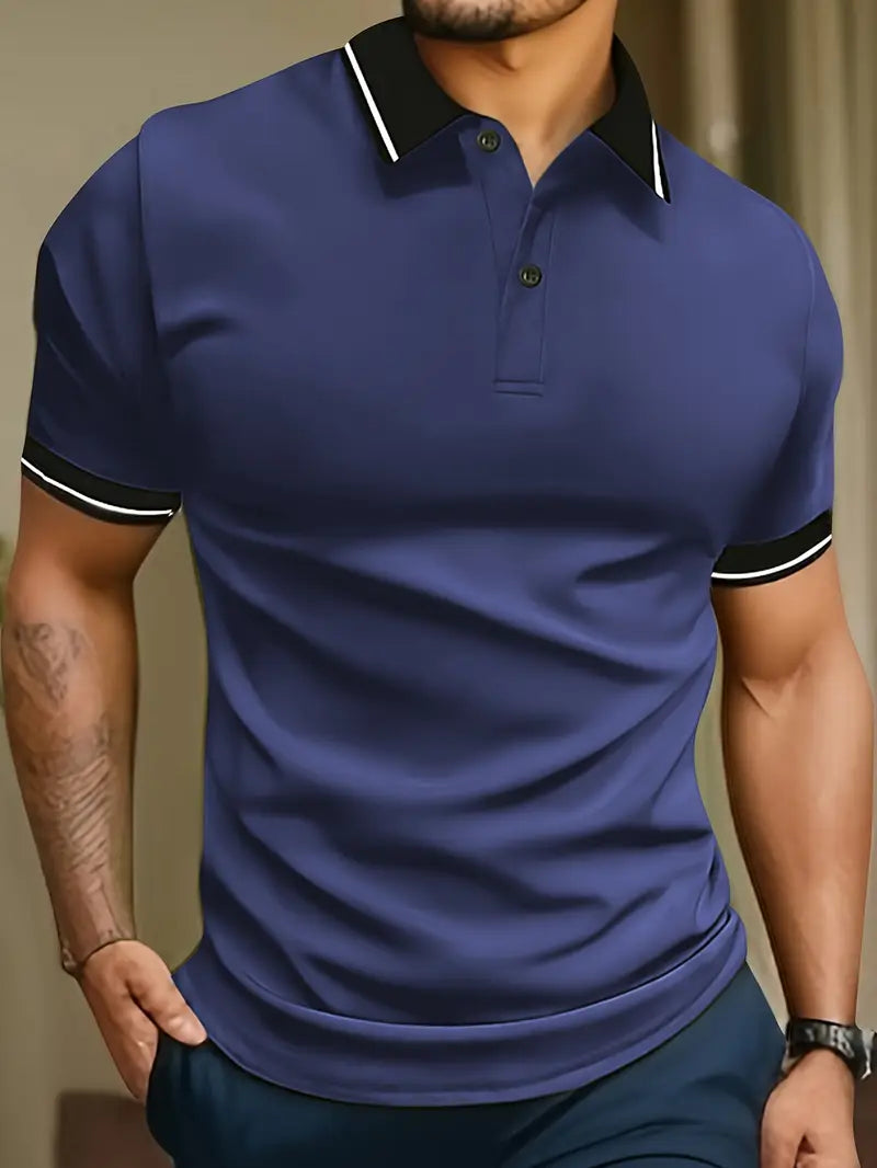 Image of Heren Polo Shirt met Contrasterende Bies