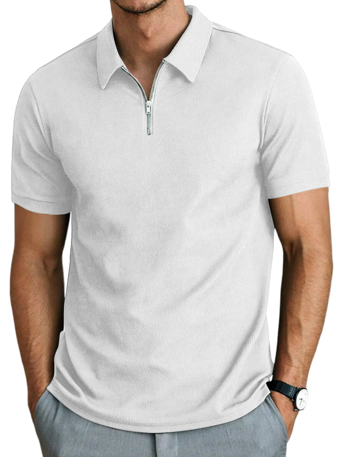 Image of Heren Polo Shirt met Korte Mouwen en Rits