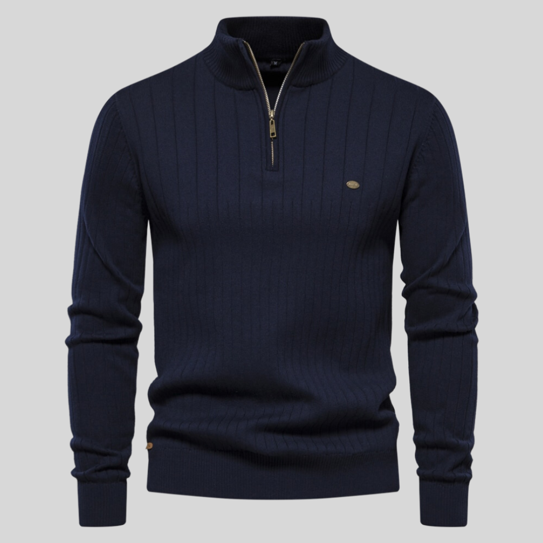 Image of Heren Quarter-Zip Geribbelde Gebreide Trui