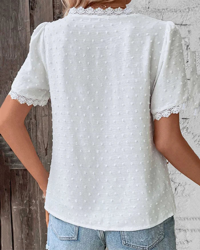 Image of Janet | Dames V-hals Blouse met Korte Mouwen