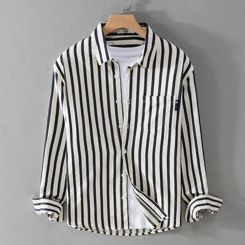 Image of Klaas | Heren Gestreept Lange Mouw Button-Down Overhemd