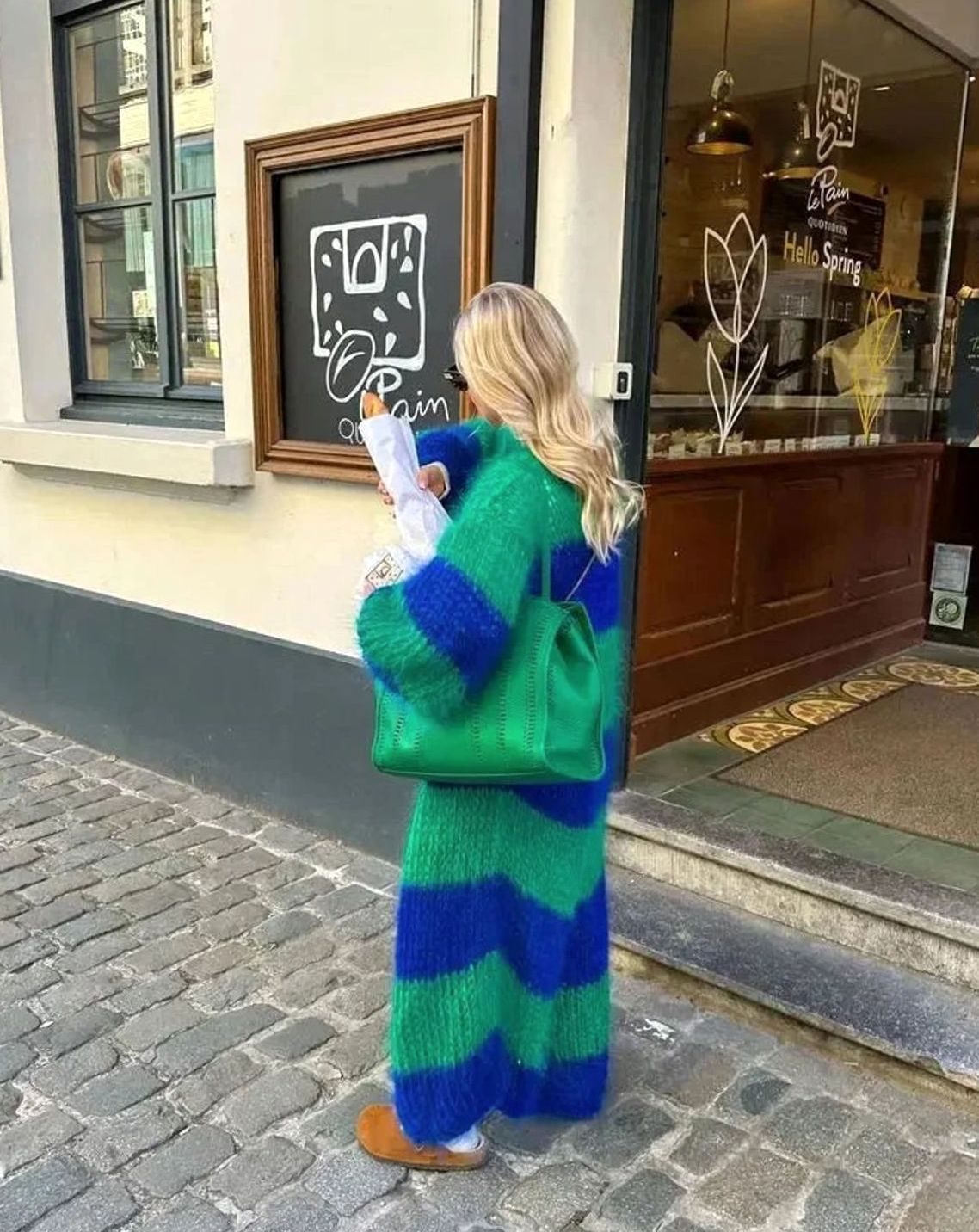 Lang oversized gestreept gebreid openvallend vest voor dames