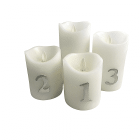 LED-adventskaarsen met timer en afstandsbediening - 4 stuks - 9/10/12,5/15 cm - met 3D-vlam