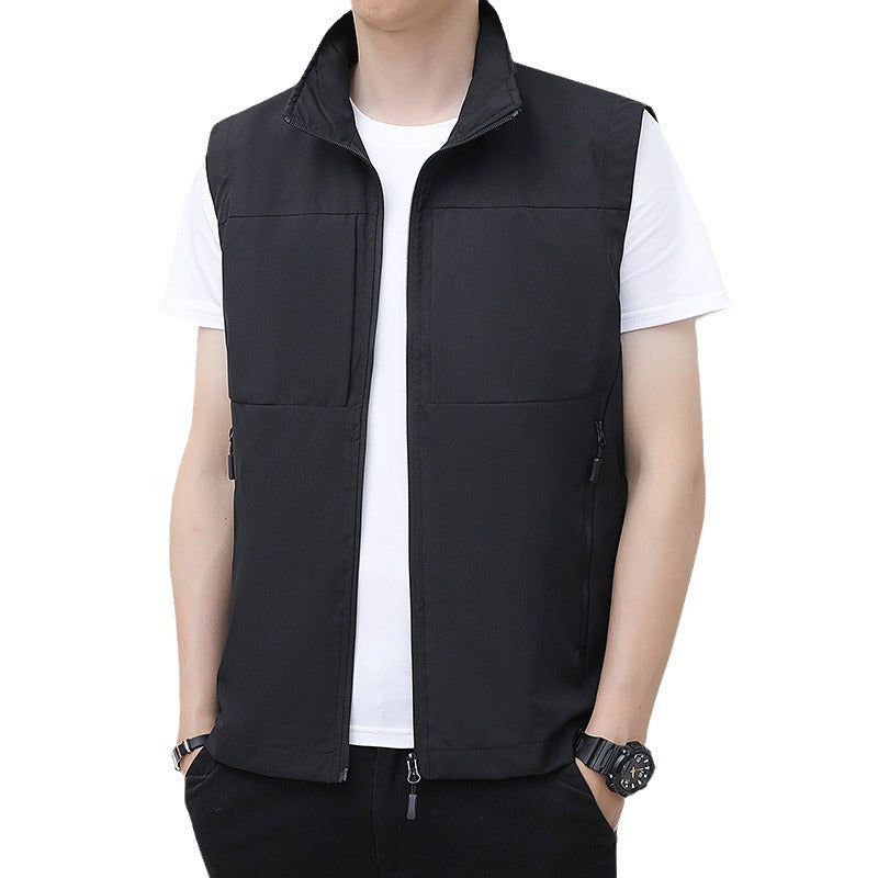 Lichtgewicht winddicht outdoor bodywarmer met opstaande kraag en verborgen zakken met ritssluiting voor heren