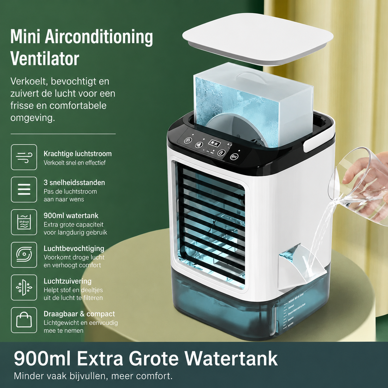 Mini Airconditioner met Luchtbevochtiger & 900ml Tank