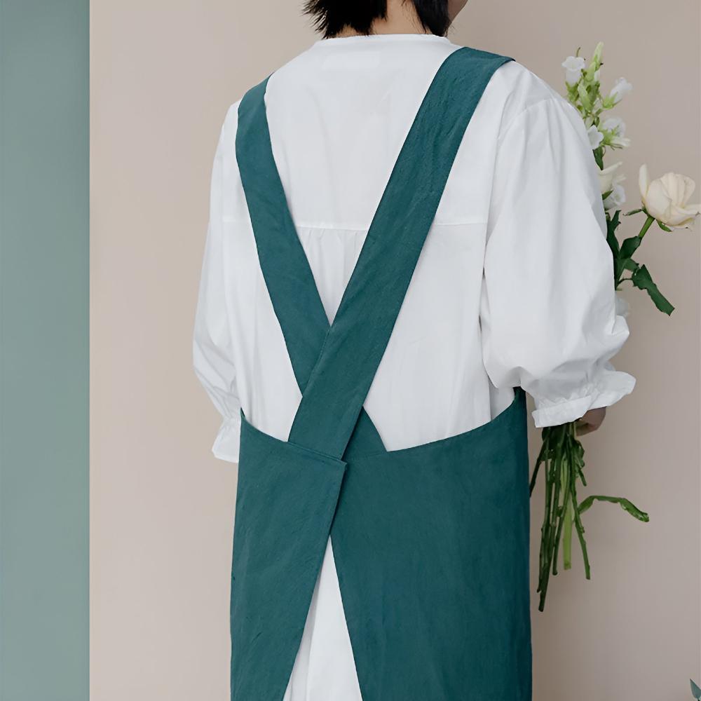 Minimalistisch schort met gekruiste banden op de rug