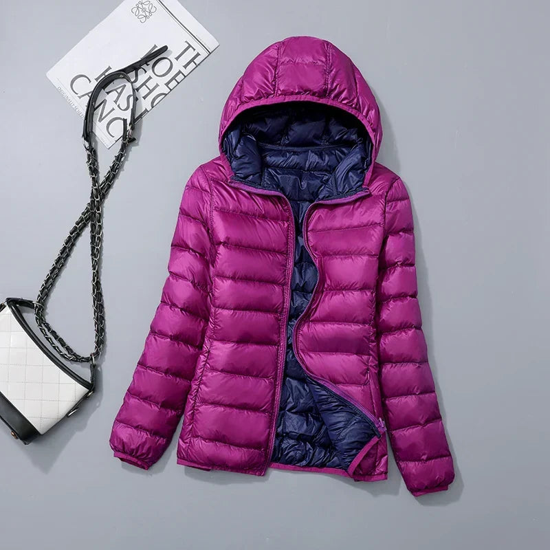 Omkeerbare donsjas voor dames met getailleerd silhouet