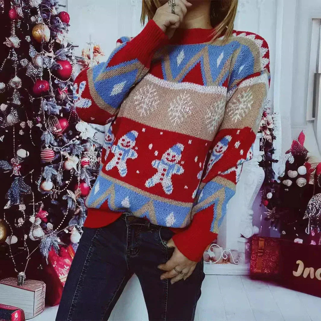 Oversized feestelijke gebreide damestrui – Casual wintertrui met kerstmotief
