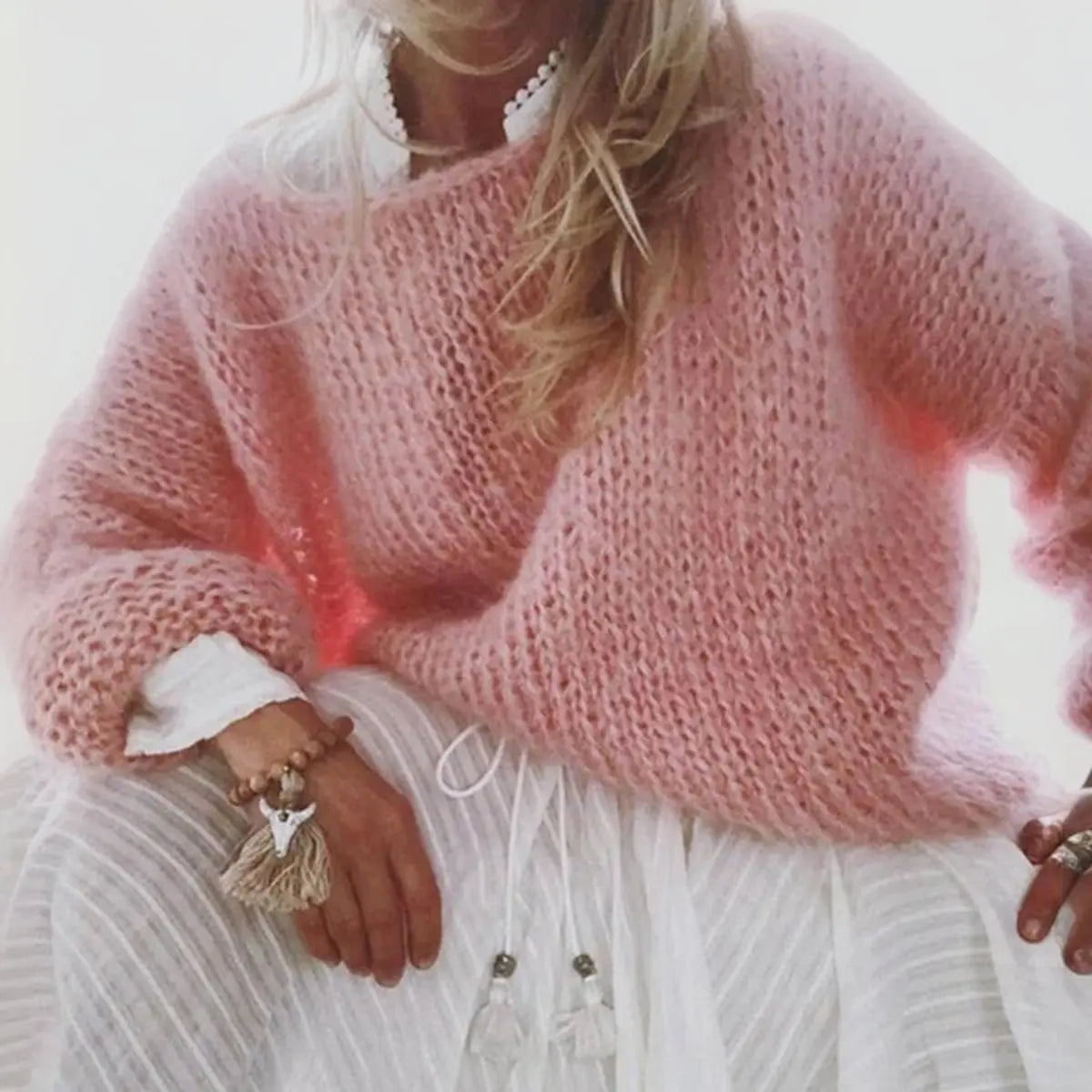 Oversized gebreide damestrui met mohairmix