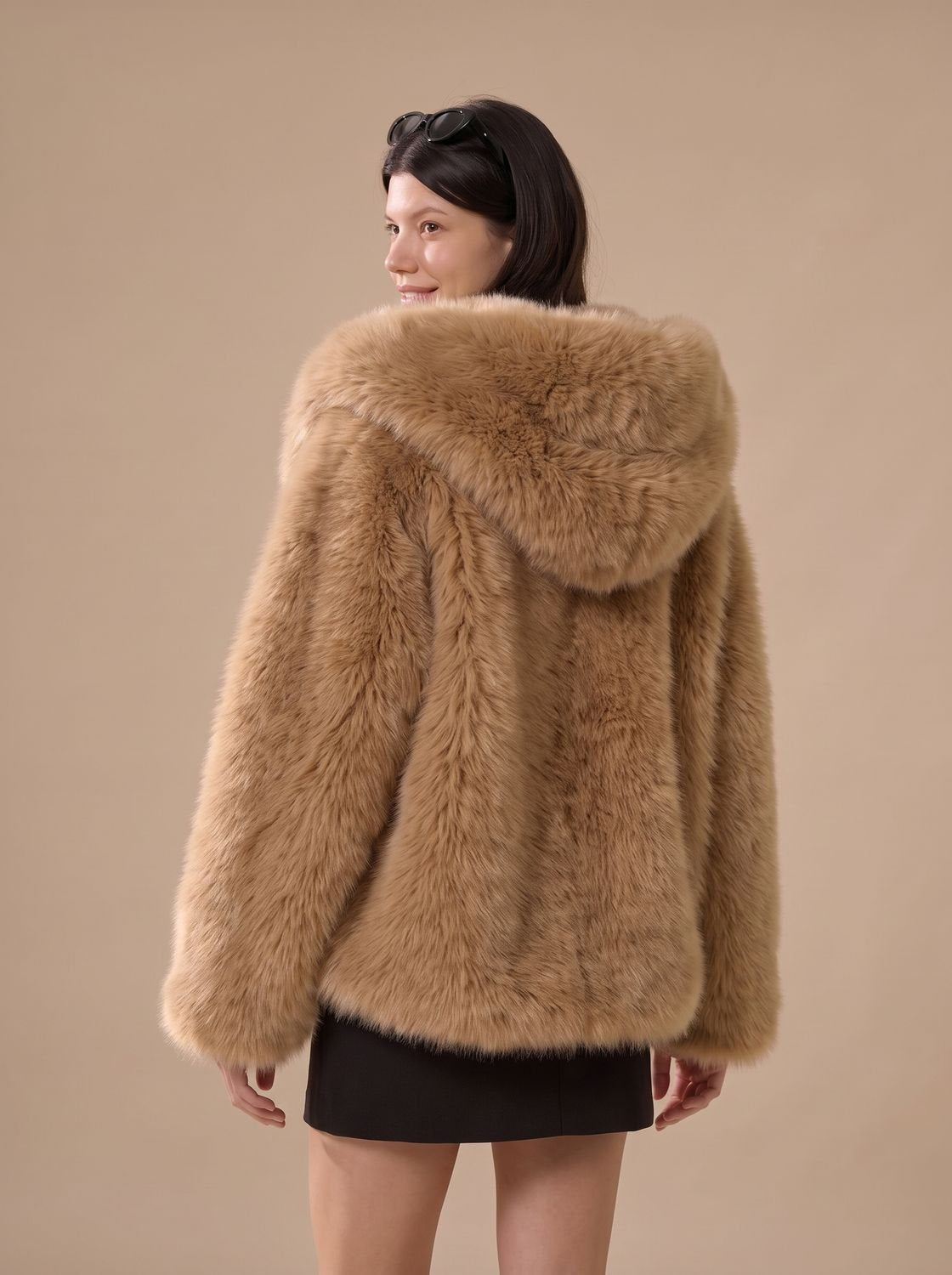 Oversized imitatiebontjas met capuchon en lange mouwen voor dames