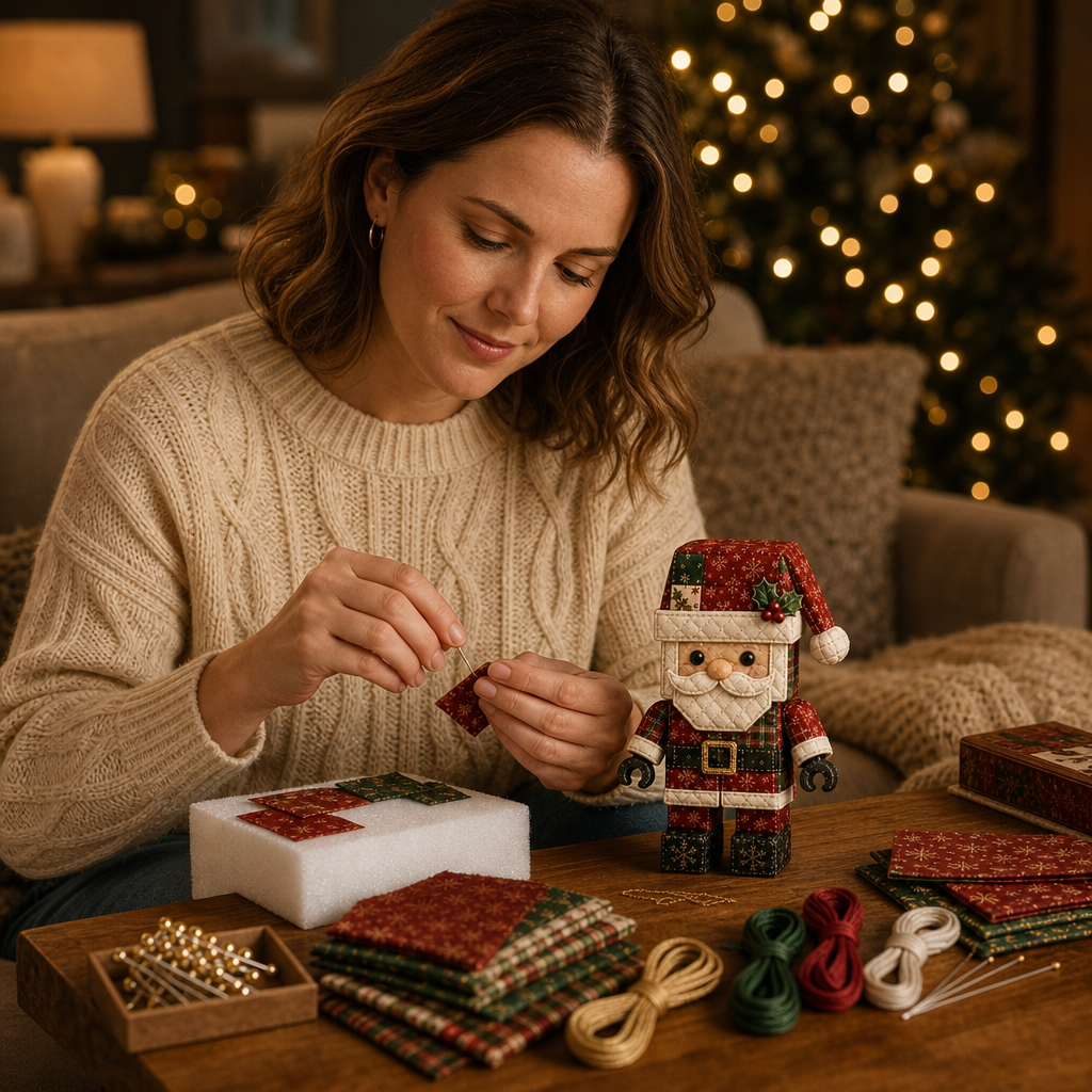 Patchwork kerstman ornament knutselset zonder naaien