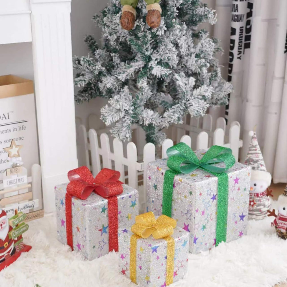 Set van verlichte led-cadeaudozen voor kerst - tuindecoratie
