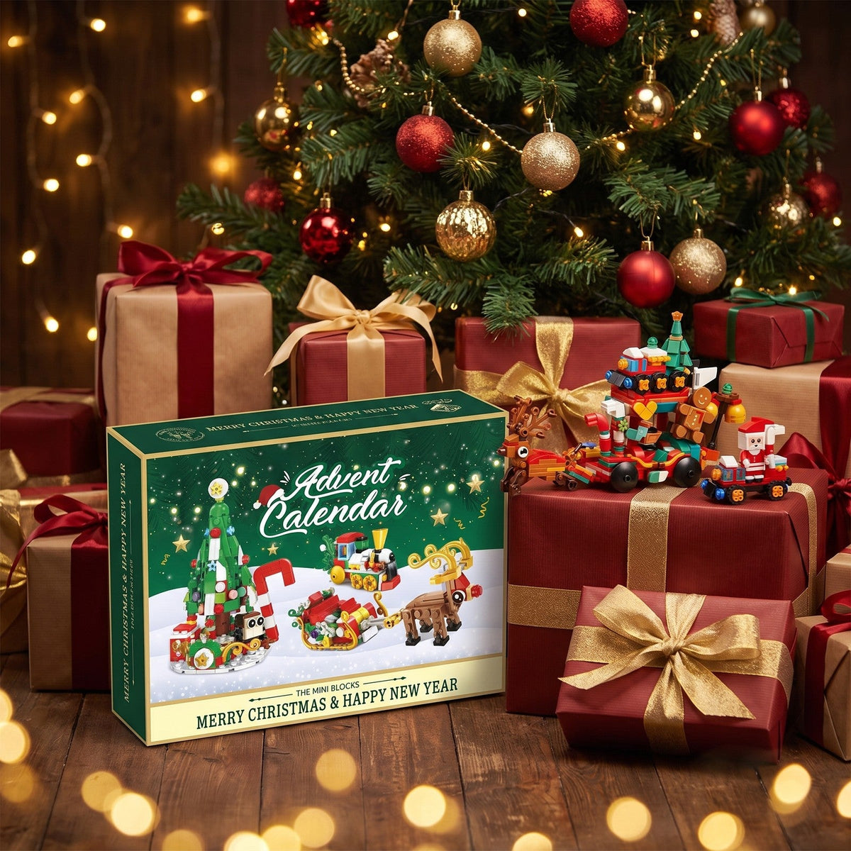 Slee van de Kerstman Adventskalender met Mini-steentjes, Kerstdorp Bouwset