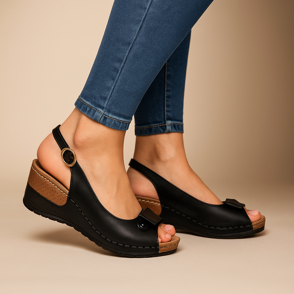 Image of Suzanne | Dames Peep Toe Sleehak Sandalen