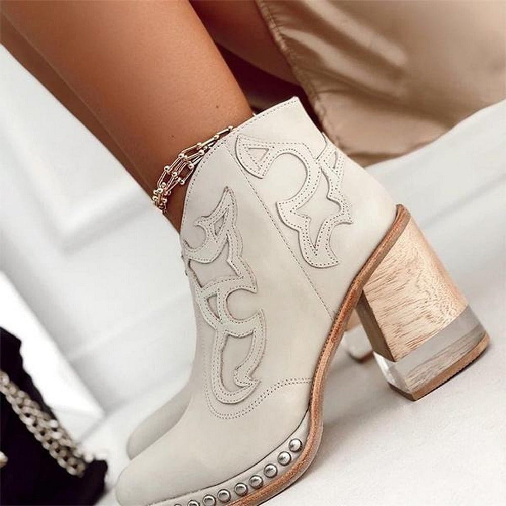 Western enkellaarsjes voor dames met studs en blokhak