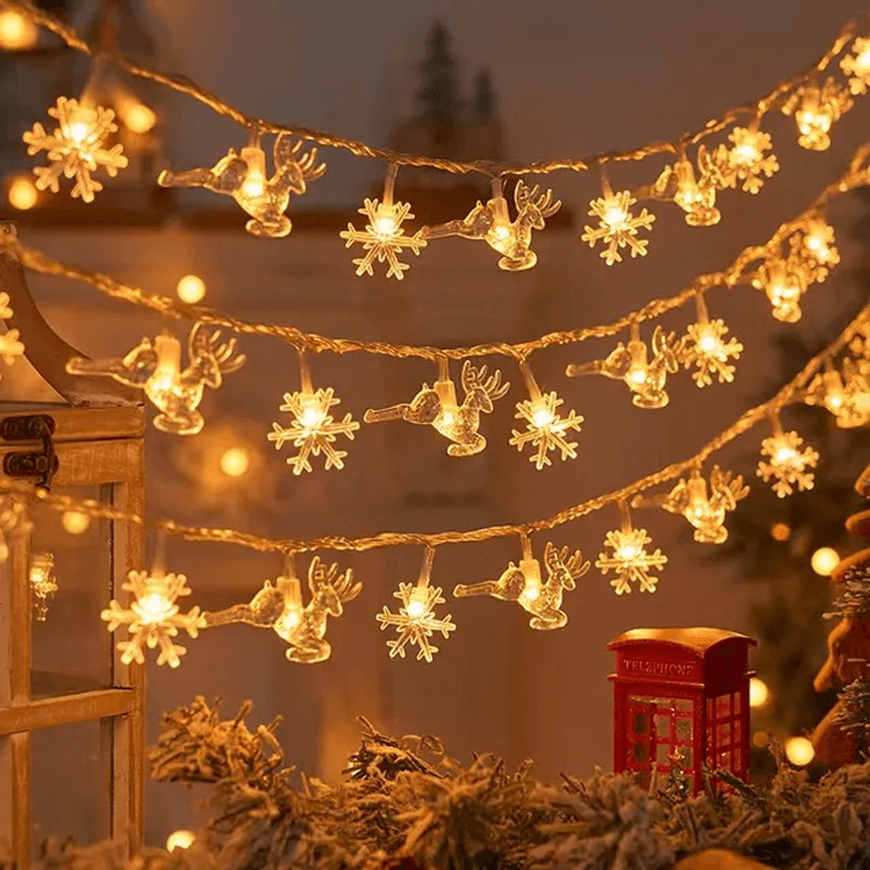 1,5-3 M LED-lichtsnoer met kerstthema - Sneeuwvlokken, Rendieren, Ster, Kerstboom