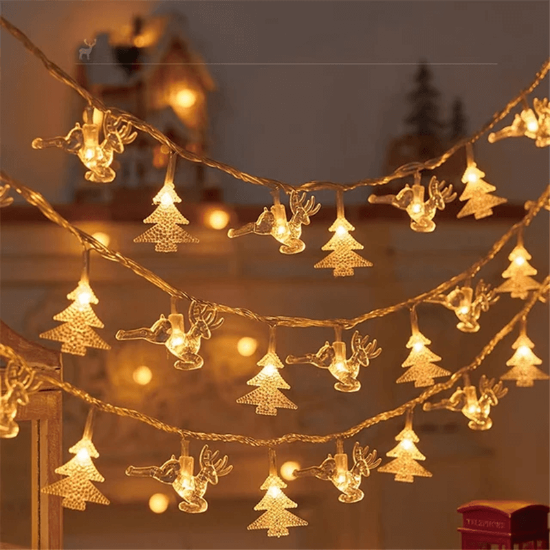 1,5-3 M LED-lichtsnoer met kerstthema - Sneeuwvlokken, Rendieren, Ster, Kerstboom