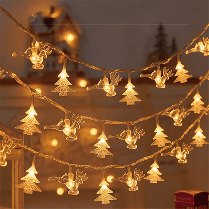 1,5-3 M LED-lichtsnoer met kerstthema - Sneeuwvlokken, Rendieren, Ster, Kerstboom