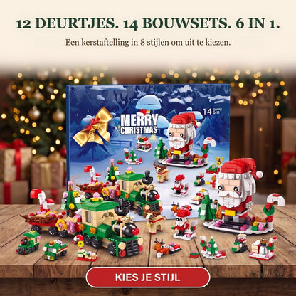 12 Dagen Kerst Adventskalender van Bouwsteentjes, 14 Bouwsels 6-in-1, 8 Stijlen