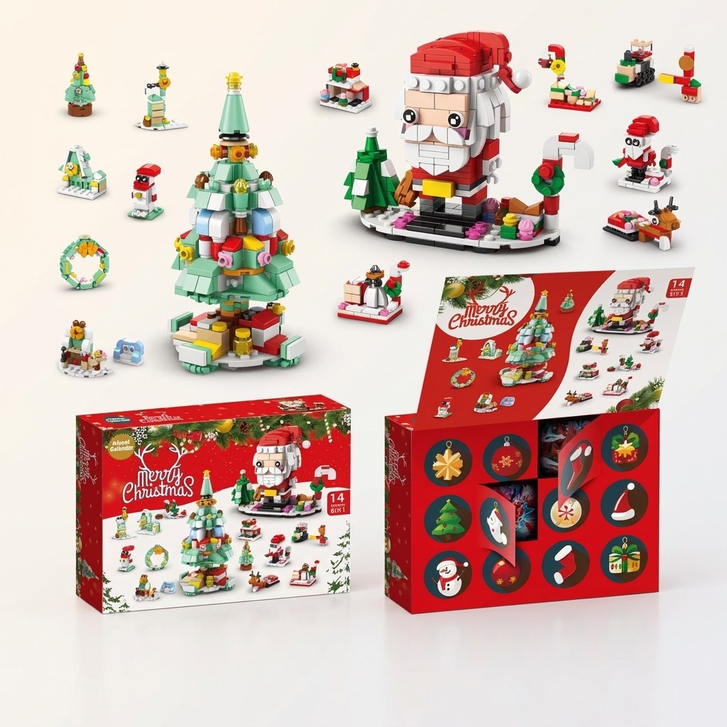 12 Dagen Kerst Adventskalender van Bouwsteentjes, 14 Bouwsels 6-in-1, 8 Stijlen
