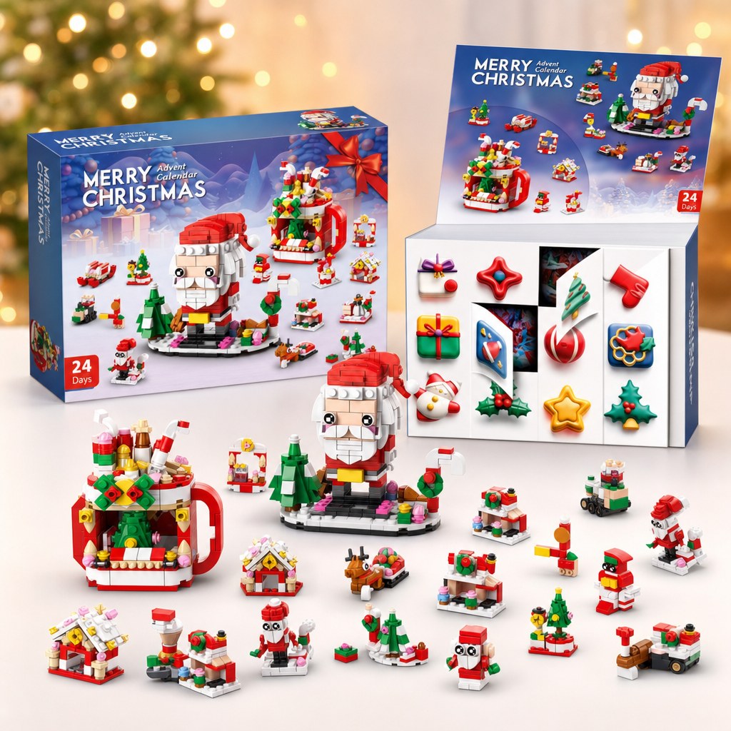 12 Dagen Kerst Adventskalender van Bouwsteentjes, 14 Bouwsels 6-in-1, 8 Stijlen